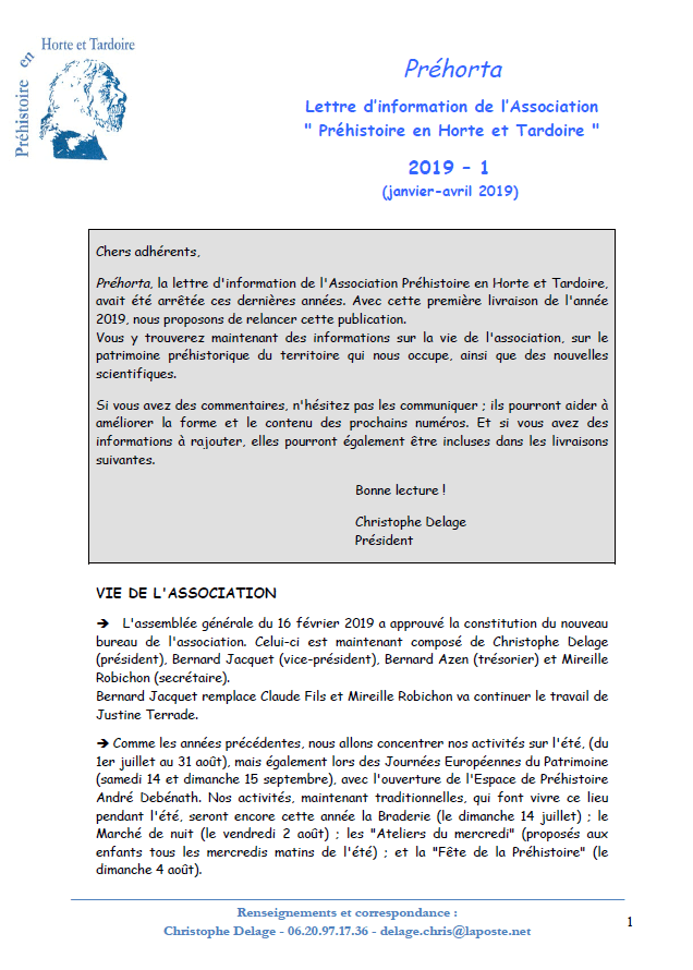 Lettre d'information Préhorta - 1er trimestre 2019